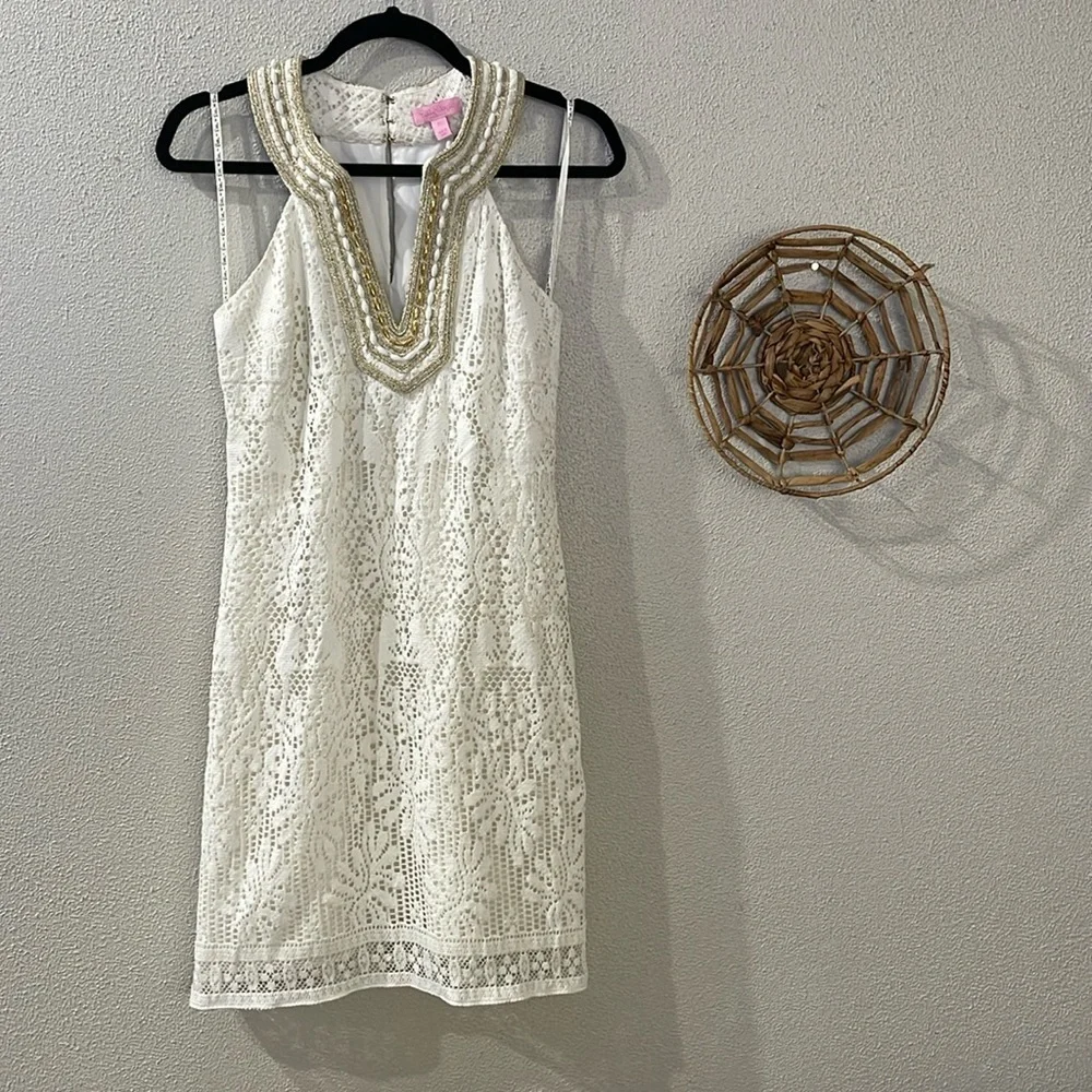 Lilly Pulitzer Calera Jungle Lace Beaded Dress Size 00 - Picture 3 of 10